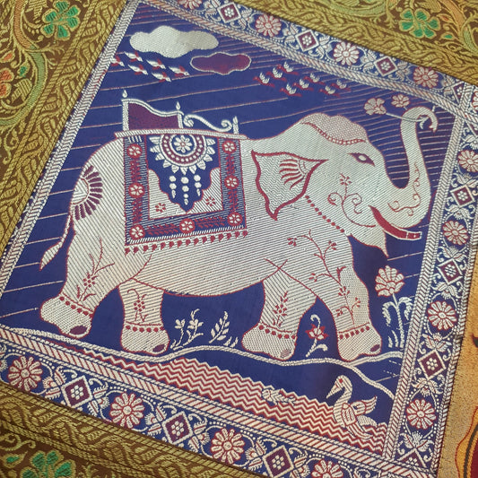 Dining Table Runner Elephant Woven Zari Brocade Banarasi Cover Multi Color