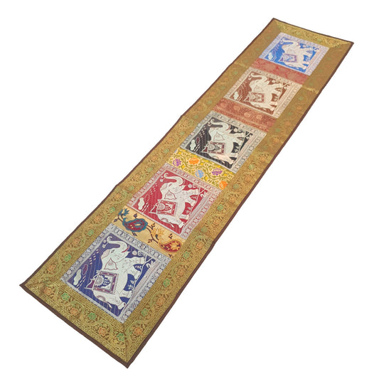 Dining Table Runner Elephant Woven Zari Brocade Banarasi Cover Multi Color