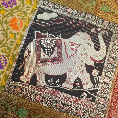 Dining Table Runner Elephant Woven Zari Brocade Banarasi Cover Multi Color