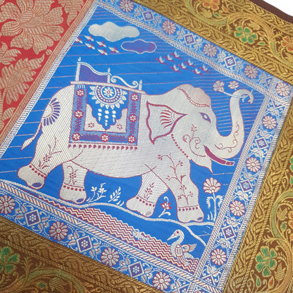 Dining Table Runner Elephant Woven Zari Brocade Banarasi Cover Multi Color