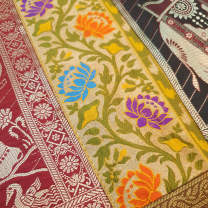 Dining Table Runner Elephant Woven Zari Brocade Banarasi Cover Multi Color