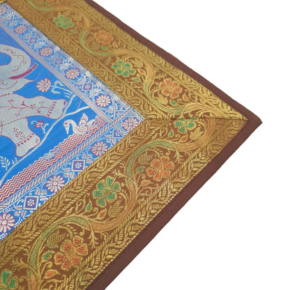 Dining Table Runner Elephant Woven Zari Brocade Banarasi Cover Multi Color