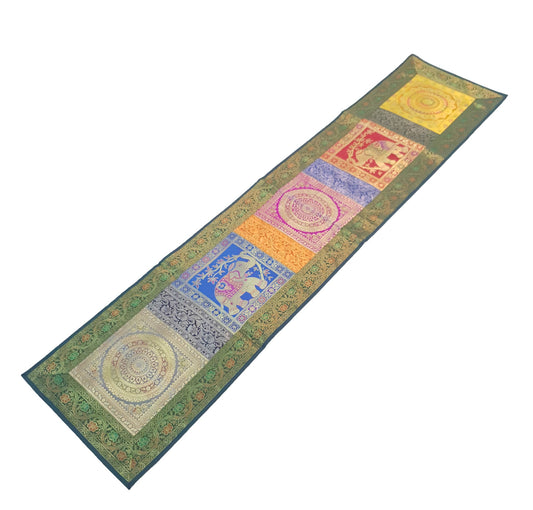 Dining Table Runner Floral Zari Brocade Banarasi Cover Mandala Woven Multi Color