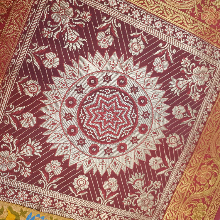 Dining Table Runner Mandala Elephant Woven Zari Brocade Banarasi Multi Color