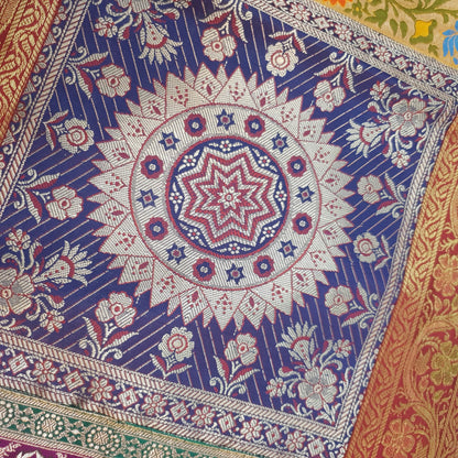 Dining Table Runner Mandala Elephant Woven Zari Brocade Banarasi Multi Color