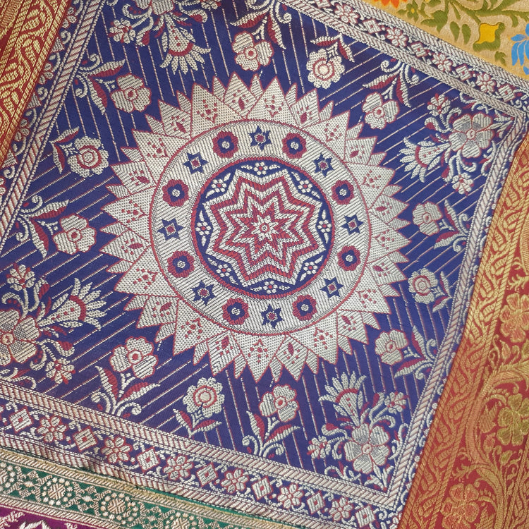 Dining Table Runner Mandala Elephant Woven Zari Brocade Banarasi Multi Color