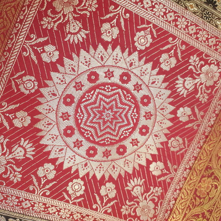 Dining Table Runner Mandala Elephant Woven Zari Brocade Banarasi Multi Color