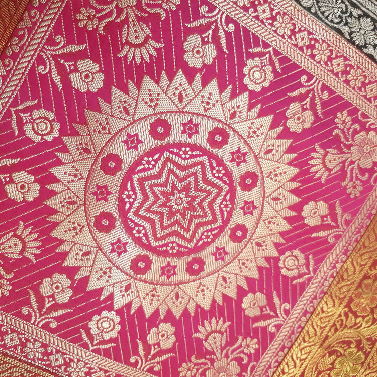 Dining Table Runner Mandala Elephant Woven Zari Brocade Banarasi Multi Color