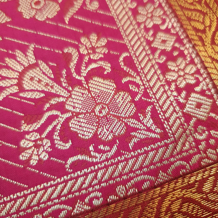 Dining Table Runner Mandala Elephant Woven Zari Brocade Banarasi Multi Color