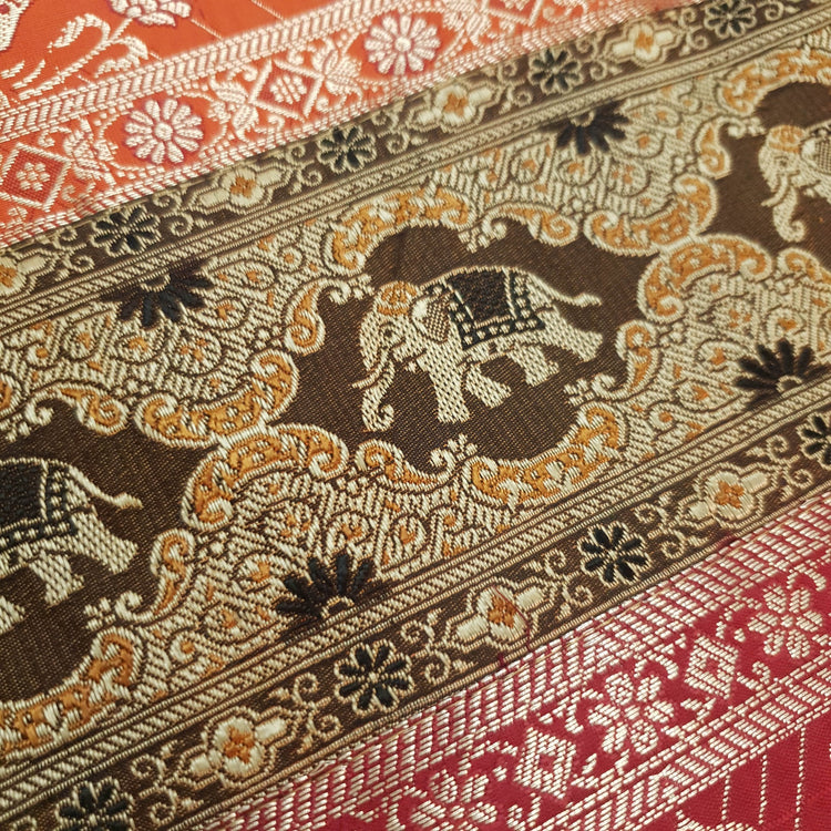 Dining Table Runner Mandala Elephant Woven Zari Brocade Banarasi Multi Color