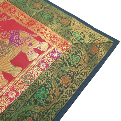 Dining Table Runner Zari Brocade Banarasi Decor Cover Elephant Woven Multi Color