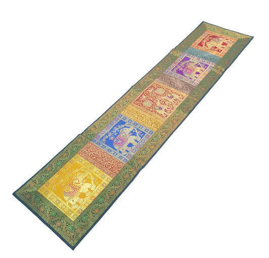 Dining Table Runner Zari Brocade Banarasi Decor Cover Elephant Woven Multi Color