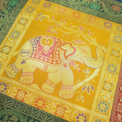Dining Table Runner Zari Brocade Banarasi Decor Cover Elephant Woven Multi Color