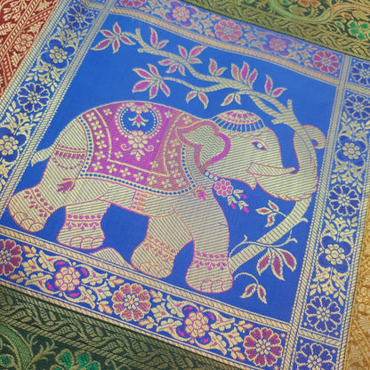 Dining Table Runner Zari Brocade Banarasi Decor Cover Elephant Woven Multi Color