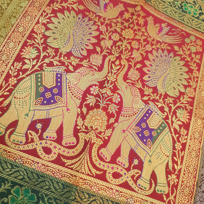 Dining Table Runner Zari Brocade Banarasi Decor Cover Elephant Woven Multi Color