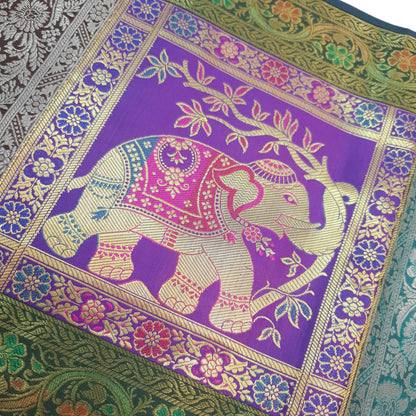 Dining Table Runner Zari Brocade Banarasi Decor Cover Elephant Woven Multi Color