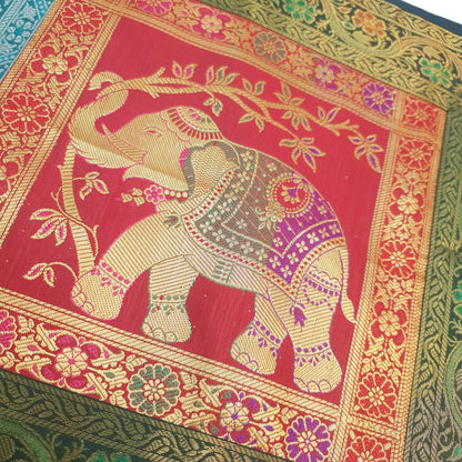 Dining Table Runner Zari Brocade Banarasi Decor Cover Elephant Woven Multi Color