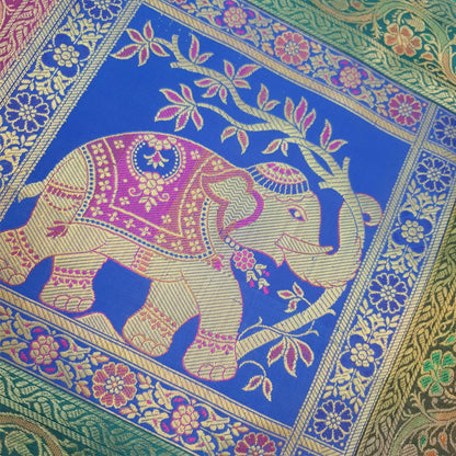 Dining Table Runner Woven Elephant Zari Brocade Banarasi Cover Decor Multi Color