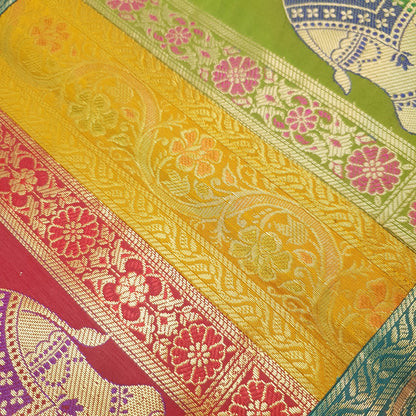 Dining Table Runner Woven Elephant Zari Brocade Banarasi Cover Decor Multi Color