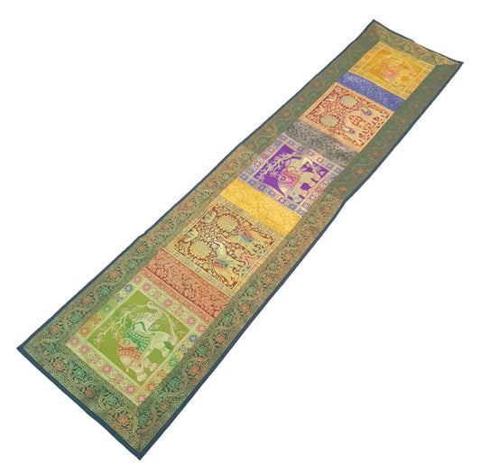 Dining Table Runner Zari Brocade Elephant Woven Banarasi Cover Decor Multi Color