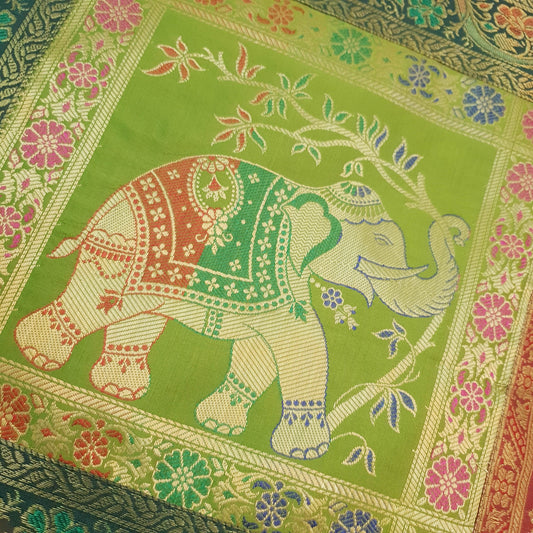 Dining Table Runner Zari Brocade Elephant Woven Banarasi Cover Decor Multi Color