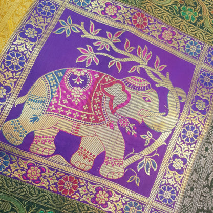 Dining Table Runner Zari Brocade Elephant Woven Banarasi Cover Decor Multi Color