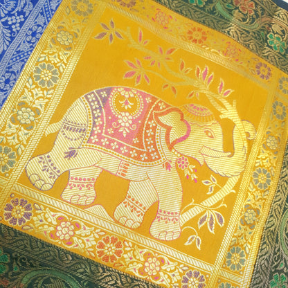 Dining Table Runner Zari Brocade Elephant Woven Banarasi Cover Decor Multi Color