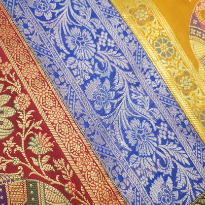 Dining Table Runner Zari Brocade Elephant Woven Banarasi Cover Decor Multi Color