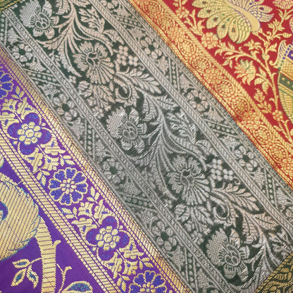 Dining Table Runner Zari Brocade Elephant Woven Banarasi Cover Decor Multi Color