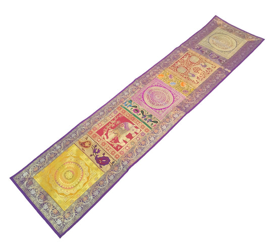 Dining Table Runner Zari Brocade Banarasi Elephant & mandala Woven Multi Color