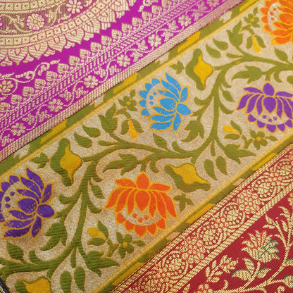 Dining Table Runner Zari Brocade Banarasi Elephant & mandala Woven Multi Color