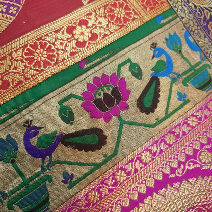 Dining Table Runner Zari Brocade Banarasi Elephant & mandala Woven Multi Color