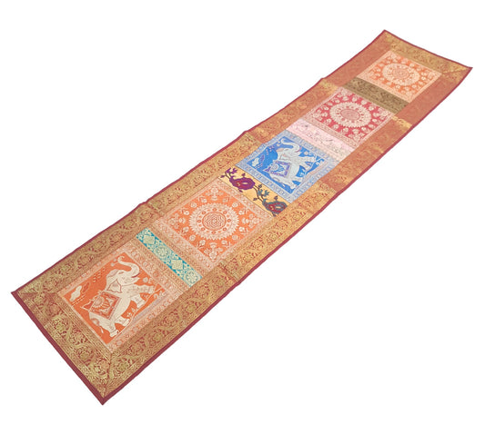 Dining Table Runner Woven Elephant & Mandala Zari Brocade Banarasi Multi Color