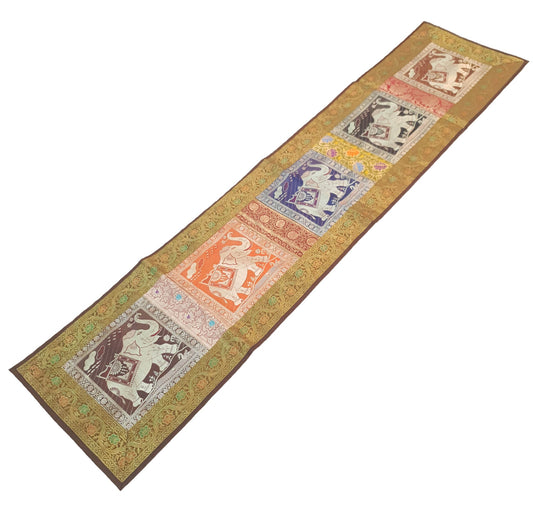 Dining Table Runner Elephant Woven Zari Brocade Banarasi Decor Cover Multi Color