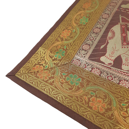 Dining Table Runner Elephant Woven Zari Brocade Banarasi Decor Cover Multi Color