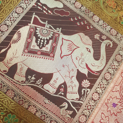 Dining Table Runner Elephant Woven Zari Brocade Banarasi Decor Cover Multi Color