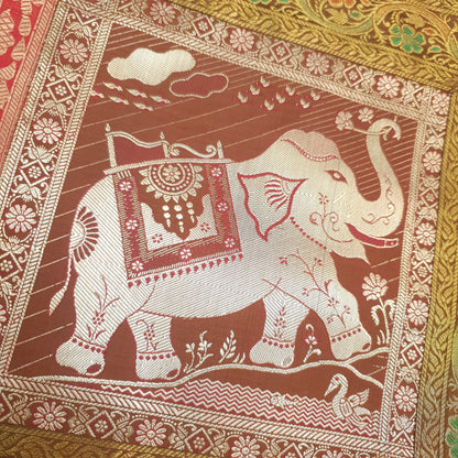 Dining Table Runner Elephant Woven Zari Brocade Banarasi Decor Cover Multi Color