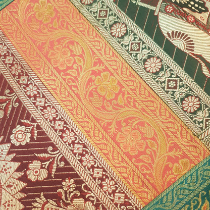 Dining Table Runner Woven Elephant & Mandala Zari Brocade Banarasi Multi Color