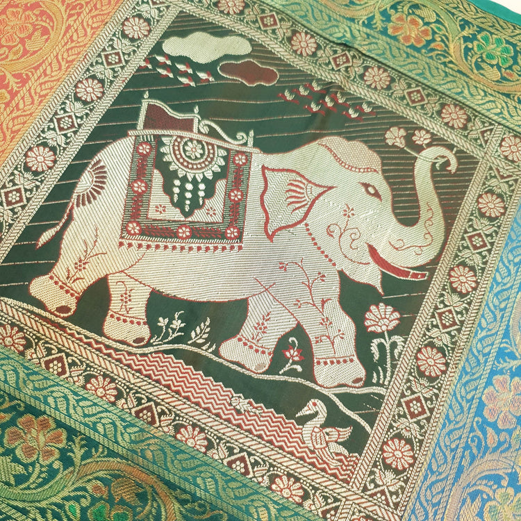 Dining Table Runner Woven Elephant & Mandala Zari Brocade Banarasi Multi Color