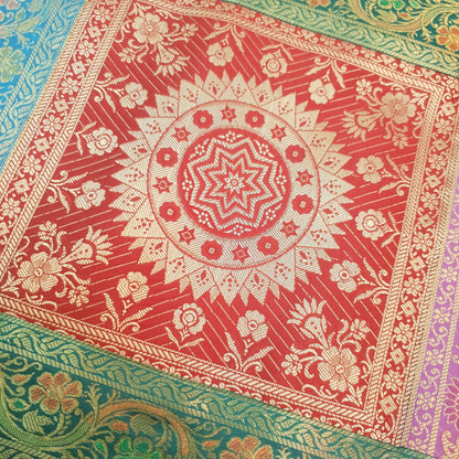 Dining Table Runner Woven Elephant & Mandala Zari Brocade Banarasi Multi Color