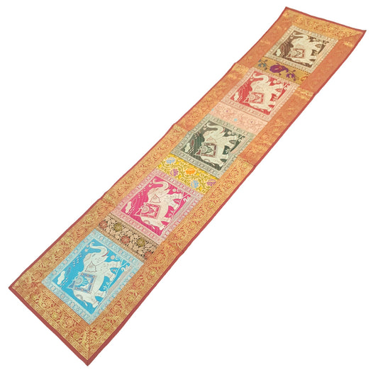 Dining Cover Table Runner Elephant Woven Zari Brocade Banarasi Gift Multi Color