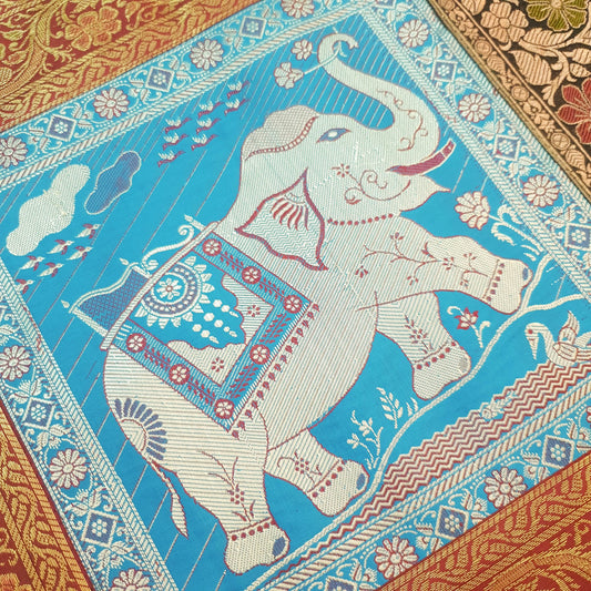 Dining Cover Table Runner Elephant Woven Zari Brocade Banarasi Gift Multi Color