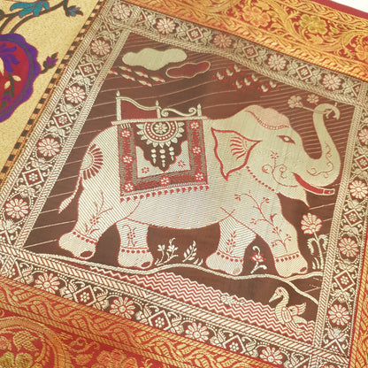 Dining Cover Table Runner Elephant Woven Zari Brocade Banarasi Gift Multi Color