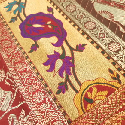 Dining Cover Table Runner Elephant Woven Zari Brocade Banarasi Gift Multi Color