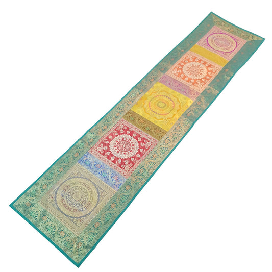 Dining Table Runner Woven Mandala Zari Brocade Banarasi Decor Cover Multi Color