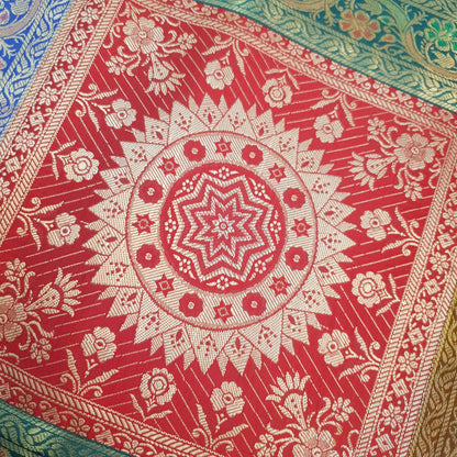 Dining Table Runner Woven Mandala Zari Brocade Banarasi Decor Cover Multi Color