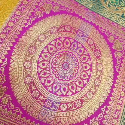 Dining Table Runner Woven Mandala Zari Brocade Banarasi Decor Cover Multi Color