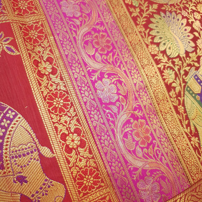Table Runner Banarasi Home Decor Ethnic Elephant Woven Rectangular Dining Cloth
