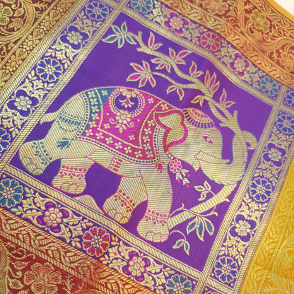 Table Runner Banarasi Home Decor Ethnic Elephant Woven Rectangular Dining Cloth