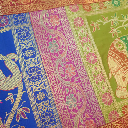 Table Runner Banarasi Home Decor Ethnic Elephant Woven Rectangular Dining Cloth